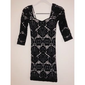 BLACK AND WHITE BODYCON FREE PEOPLE DRESS